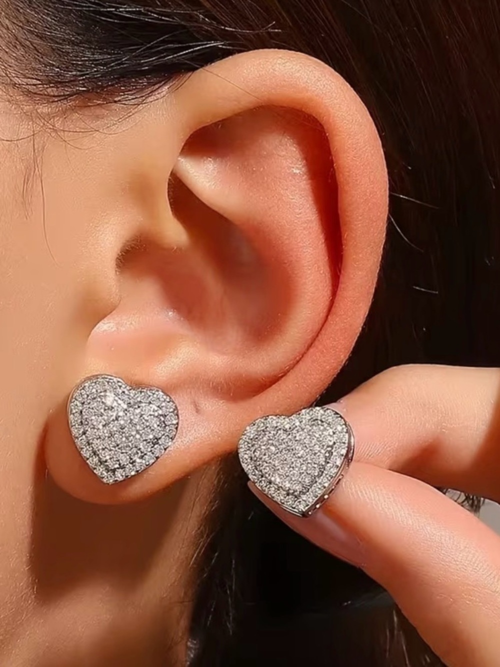 Pavé Iced Out Heart Stud Earrings in Silver Tone